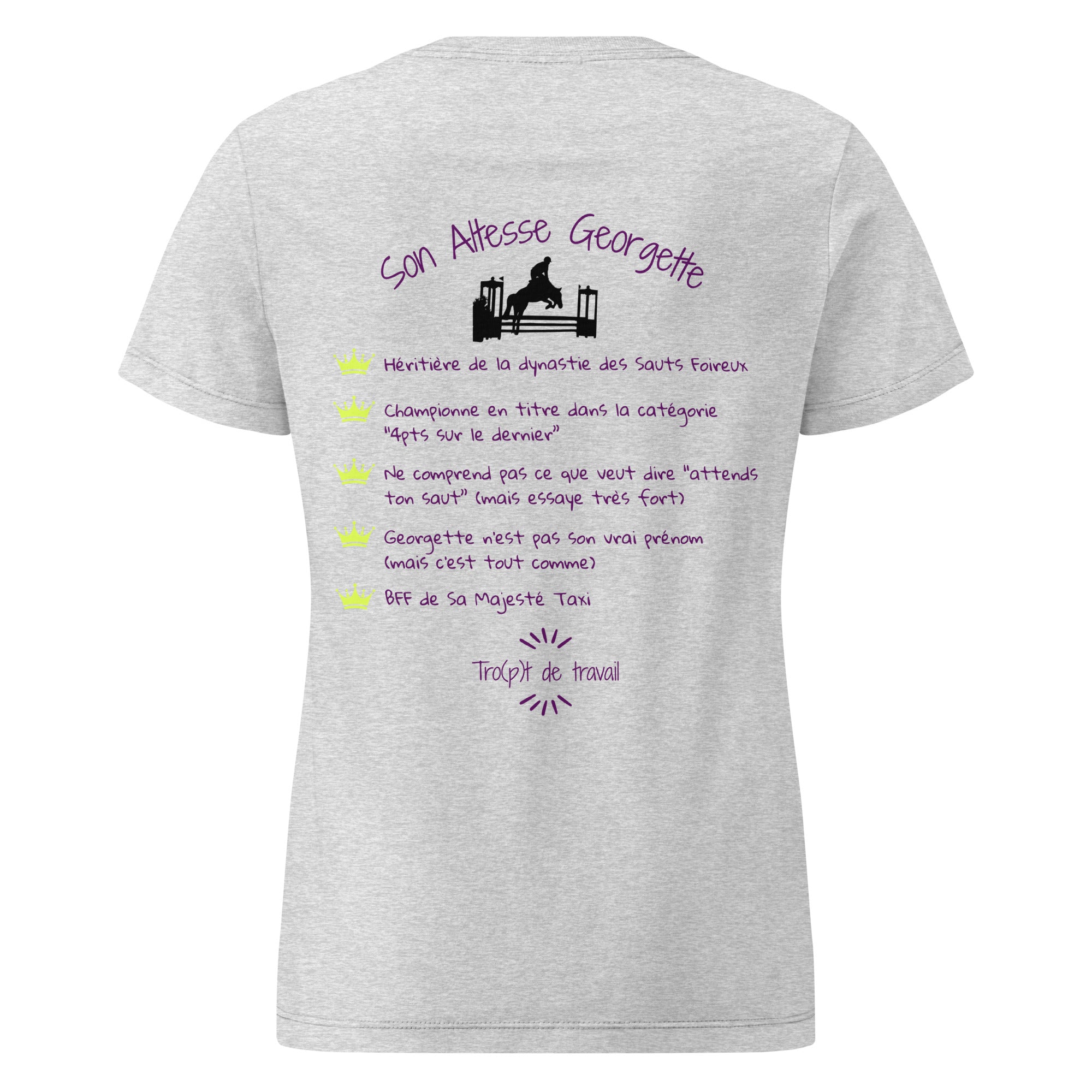 Tshirt humoristique sur le thème du cheval et du saut d'obstacle, qui évoque les georgettes en concours d'équitation