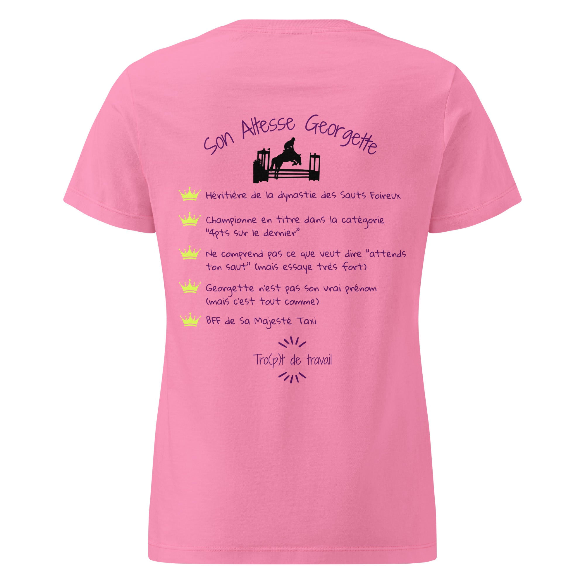 Tshirt humoristique sur le thème du cheval et du saut d'obstacle, qui parle des georgettes en concours d'équitation