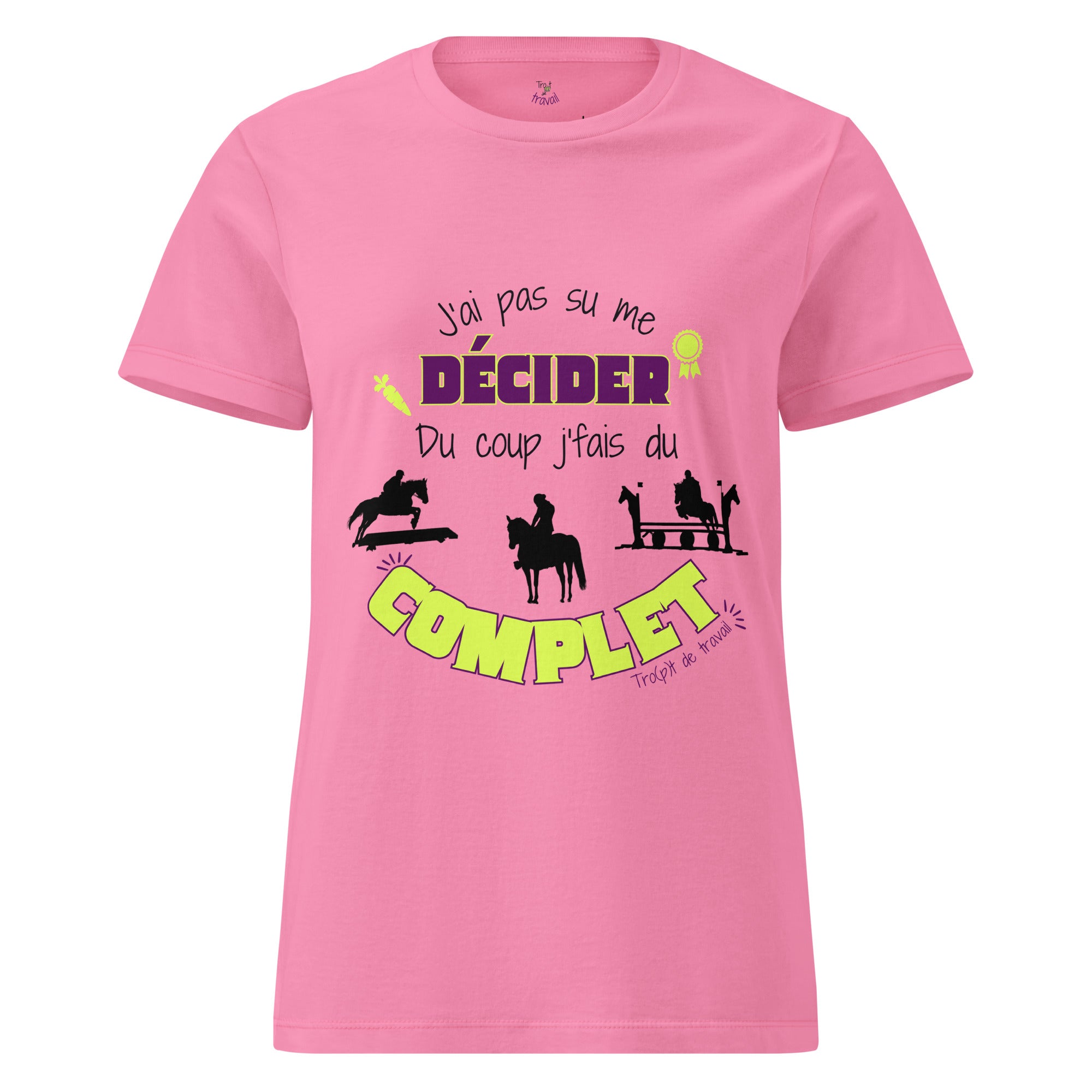 Tshirt humoristique sur le thème du cheval et du concours complet d'équitation, vu de face
