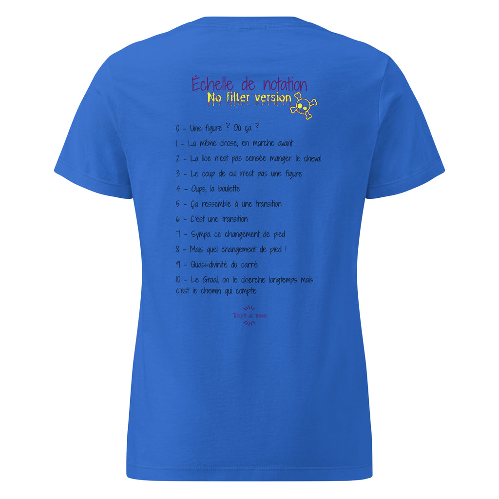 Tshirt humoristique sur le thème de l'équitation, parlant de la discipline du dressage, couleur bleu, vu de dos