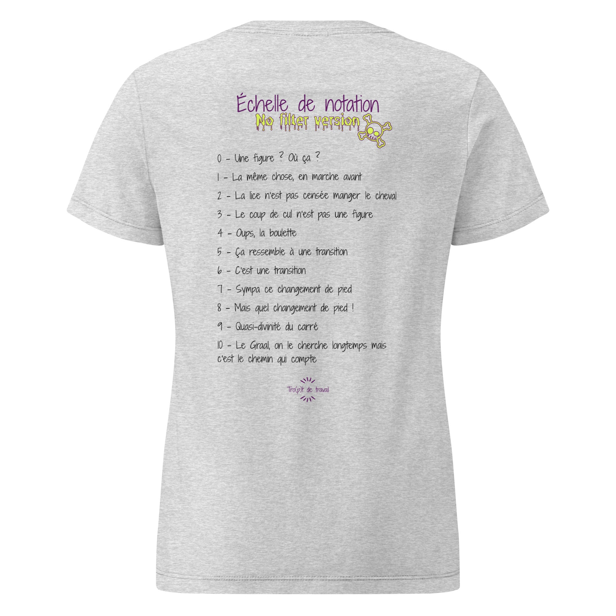 Tshirt humoristique sur le thème de l'équitation, parlant de la discipline du dressage, couleur gris et vu de dos